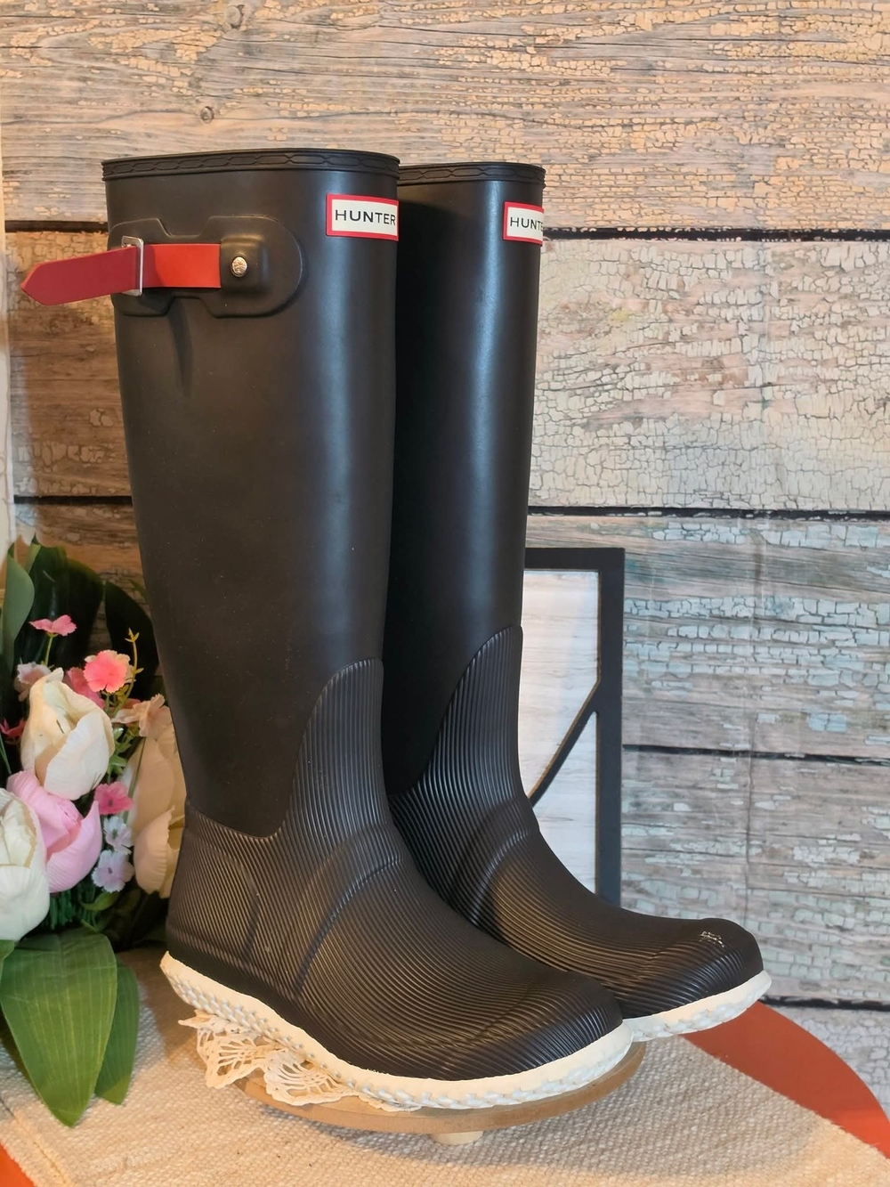 Hunter White Tread Sole Rain Boot